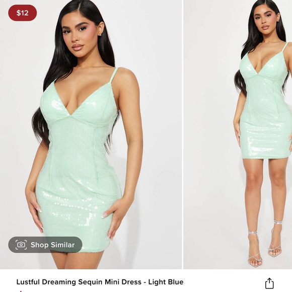 NWT Fashion Nova Sequin Mini Dress in Light Blue Size L - Picture 2 of 2